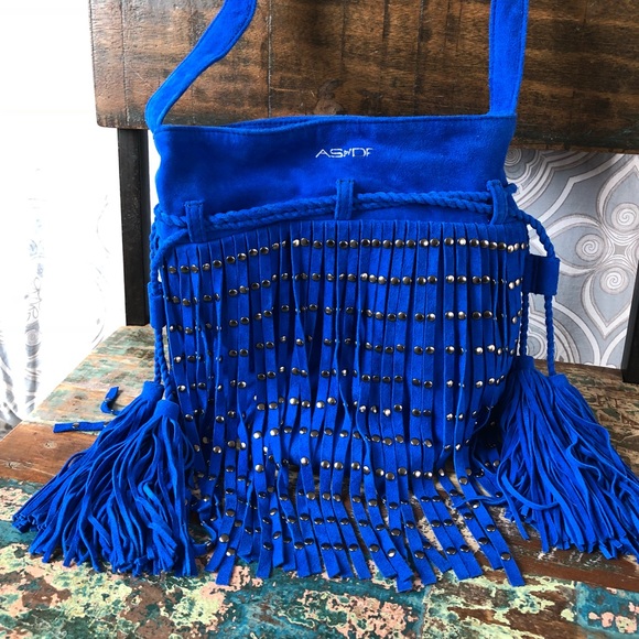 AS by DF blue suede leather bucket purse NWOT - Picture 2 of 4